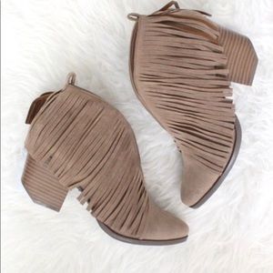 Taupe Fringe Booties